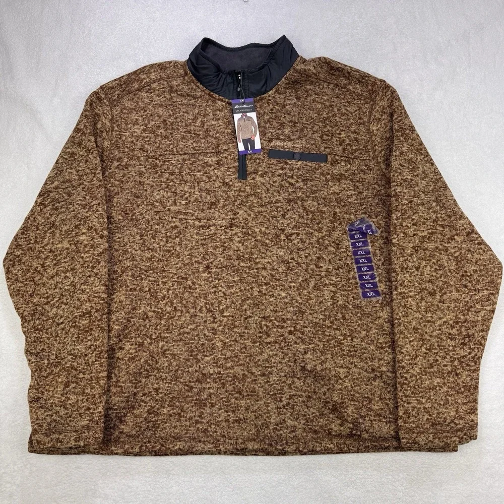 Eddie Bauer Quarter Snap Fleece Pullover Men‎ 2XL Tan/Brown Heather Better L/S